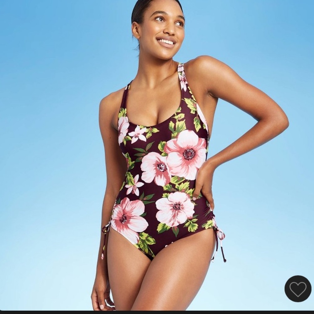 Women's One Piece Swimsuit, Burgundy Floral Print